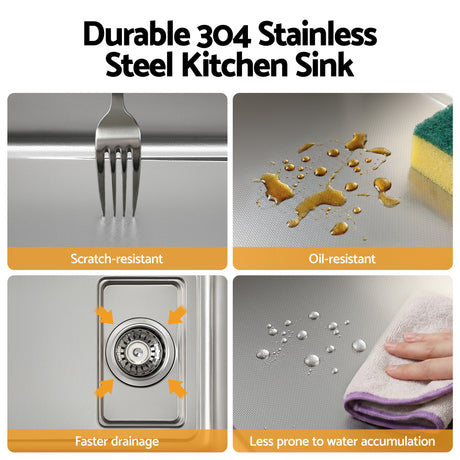 Stainless steel bar prep sink, silver textured nano finish 68x45cm