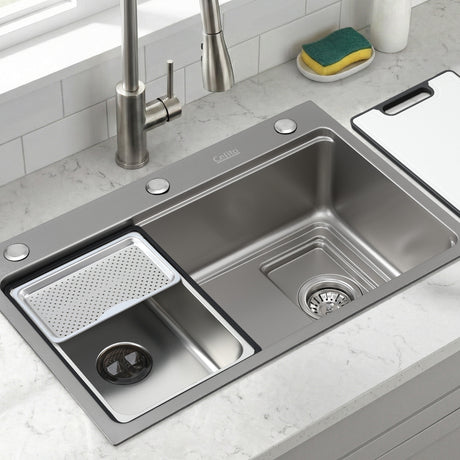 Stainless steel bar prep sink, silver textured nano finish 68x45cm