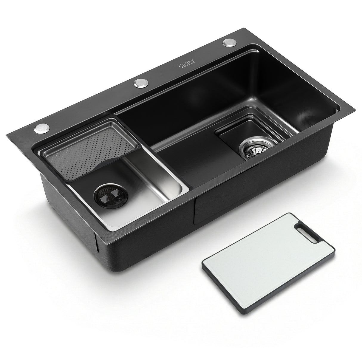 Stainless steel bar prep sink, black textured nano finish 75x45cm