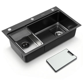 Stainless steel bar prep sink, black textured nano finish 75x45cm