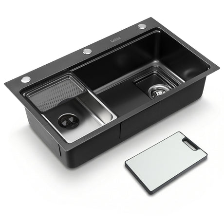 Stainless steel bar prep sink, black textured nano finish 75x45cm