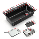 Stainless steel bar prep sink, black textured nano finish 75x45cm