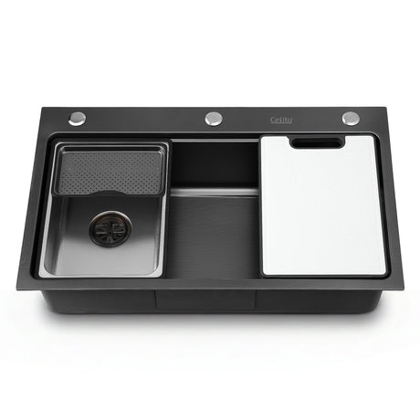 Stainless steel bar prep sink, black textured nano finish 75x45cm