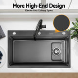 Stainless steel bar prep sink, black textured nano finish 75x45cm
