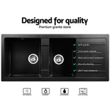 Granite stone kitchen sink, black double bowl 116x50cm