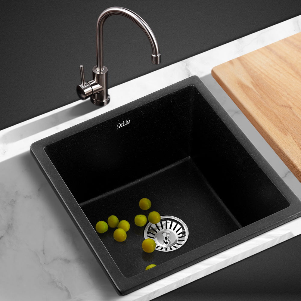 Granite stone laundry sink, black single bowl 45x45cm