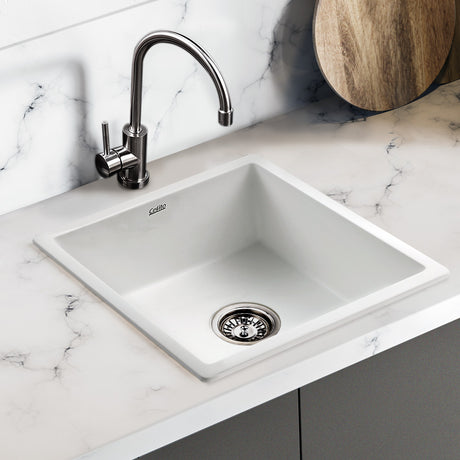 Granite stone laundry sink, white single bowl 45x45cm