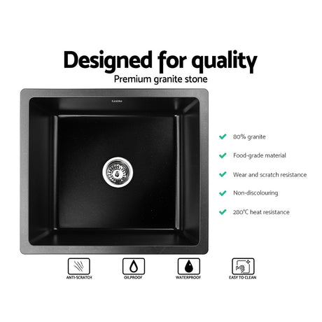 Granite stone laundry sink, black single bowl 46x41cm