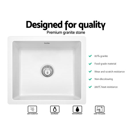 Granite stone laundry sink, white single bowl 46x41cm