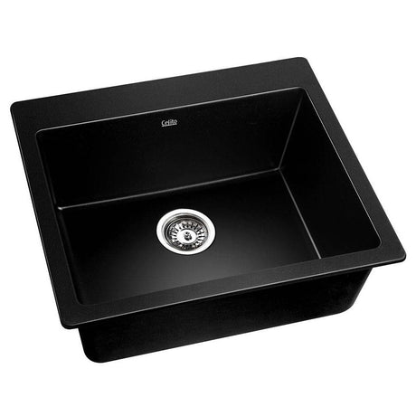 Granite stone laundry sink, black single bowl 57x50cm