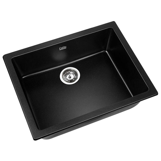 Granite stone laundry sink, black single bowl 61x47cm