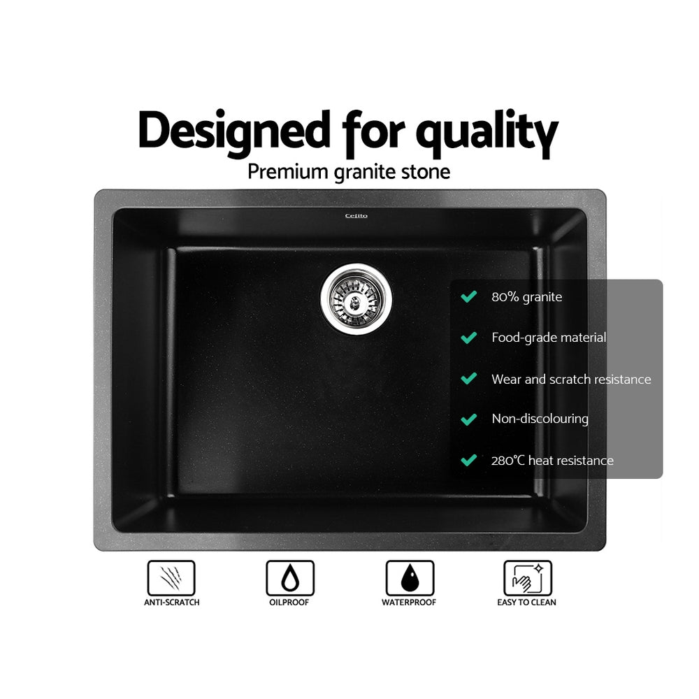 Granite stone laundry sink, black single bowl 61x47cm