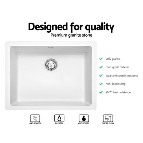 Granite stone laundry sink, white single bowl 61x47cm