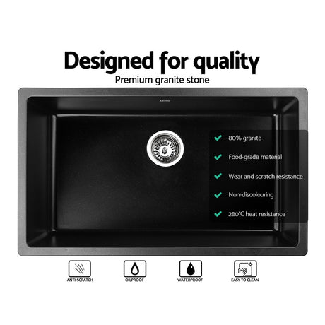 Granite stone laundry sink, black single bowl 79x46cm