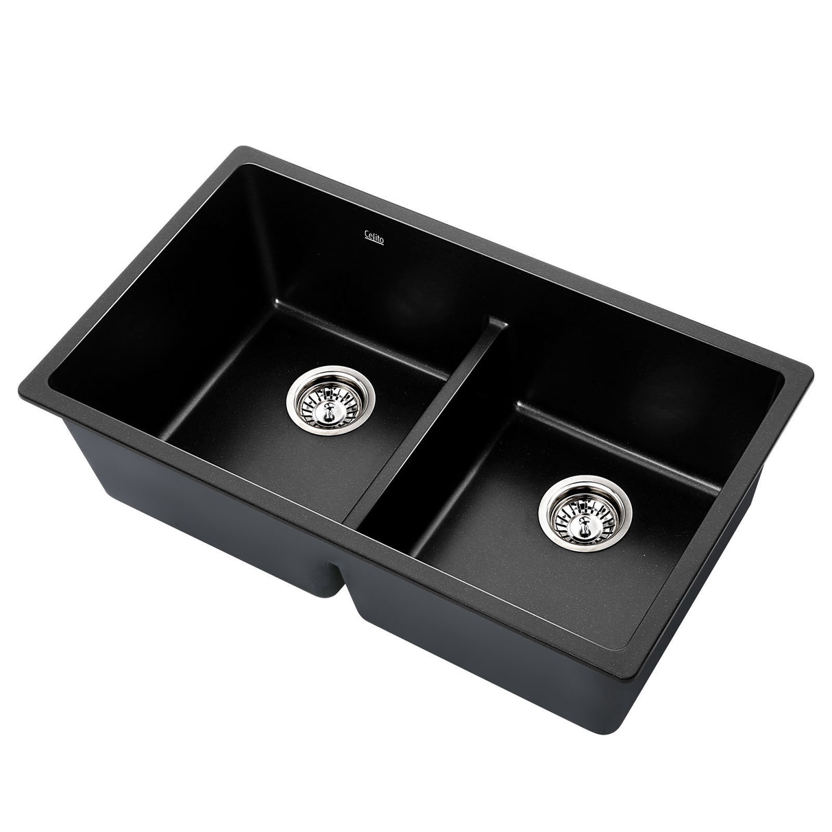 Granite stone kitchen sink, black double bowl 79x46cm