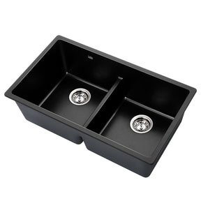 Granite stone kitchen sink, black double bowl 79x46cm