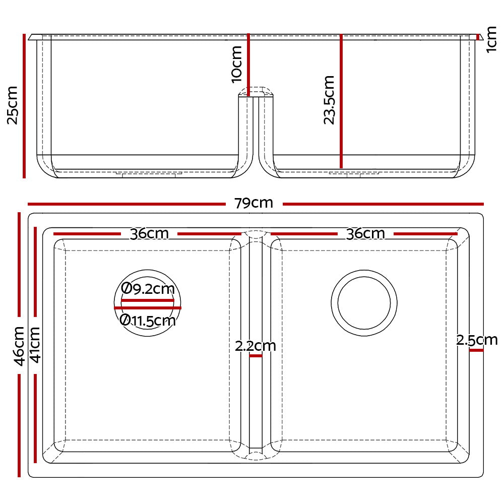 Granite stone kitchen sink, white double bowl 79x46cm