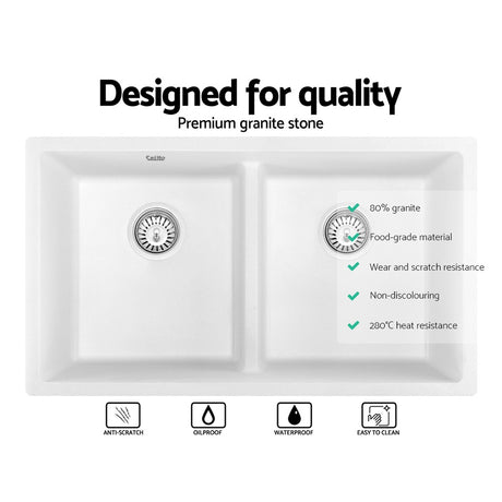 Granite stone kitchen sink, white double bowl 79x46cm