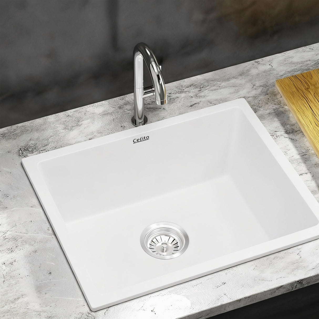 Granite stone kitchen sink, white single bowl 55x45cm