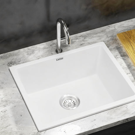 Granite stone kitchen sink, white single bowl 55x45cm