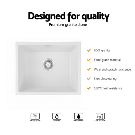 Granite stone kitchen sink, white single bowl 55x45cm