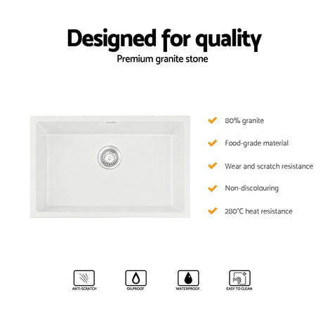Granite stone kitchen sink, white single bowl 70x45cm
