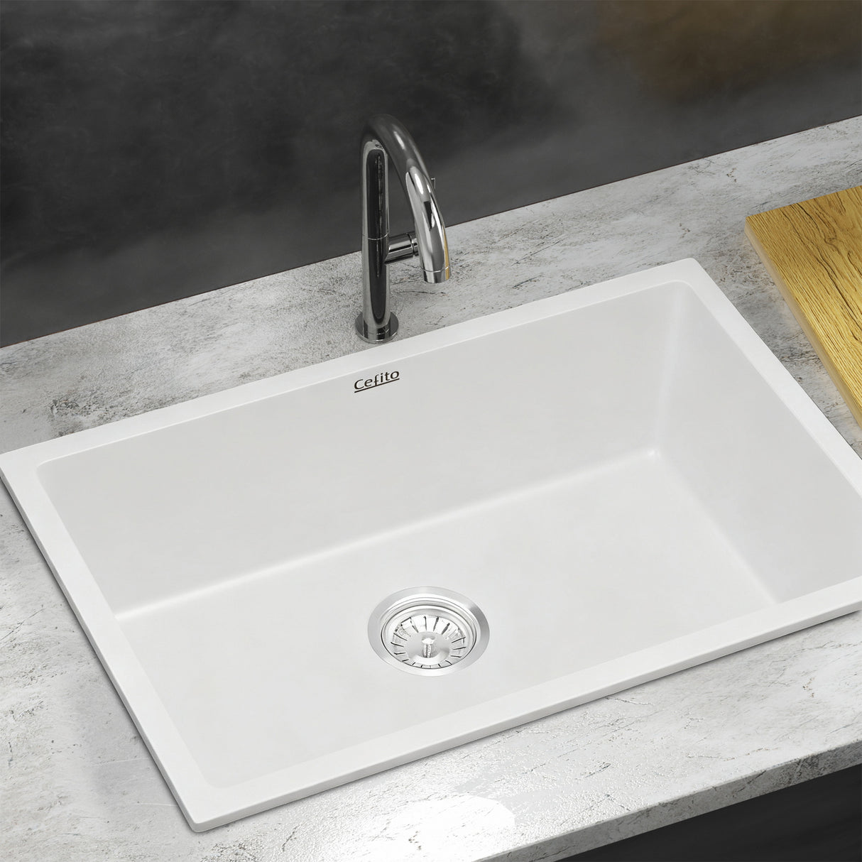 Granite stone kitchen sink, white single bowl 70x45cm