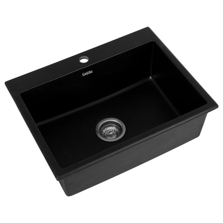 Granite stone kitchen sink, black single bowl 60x47cm