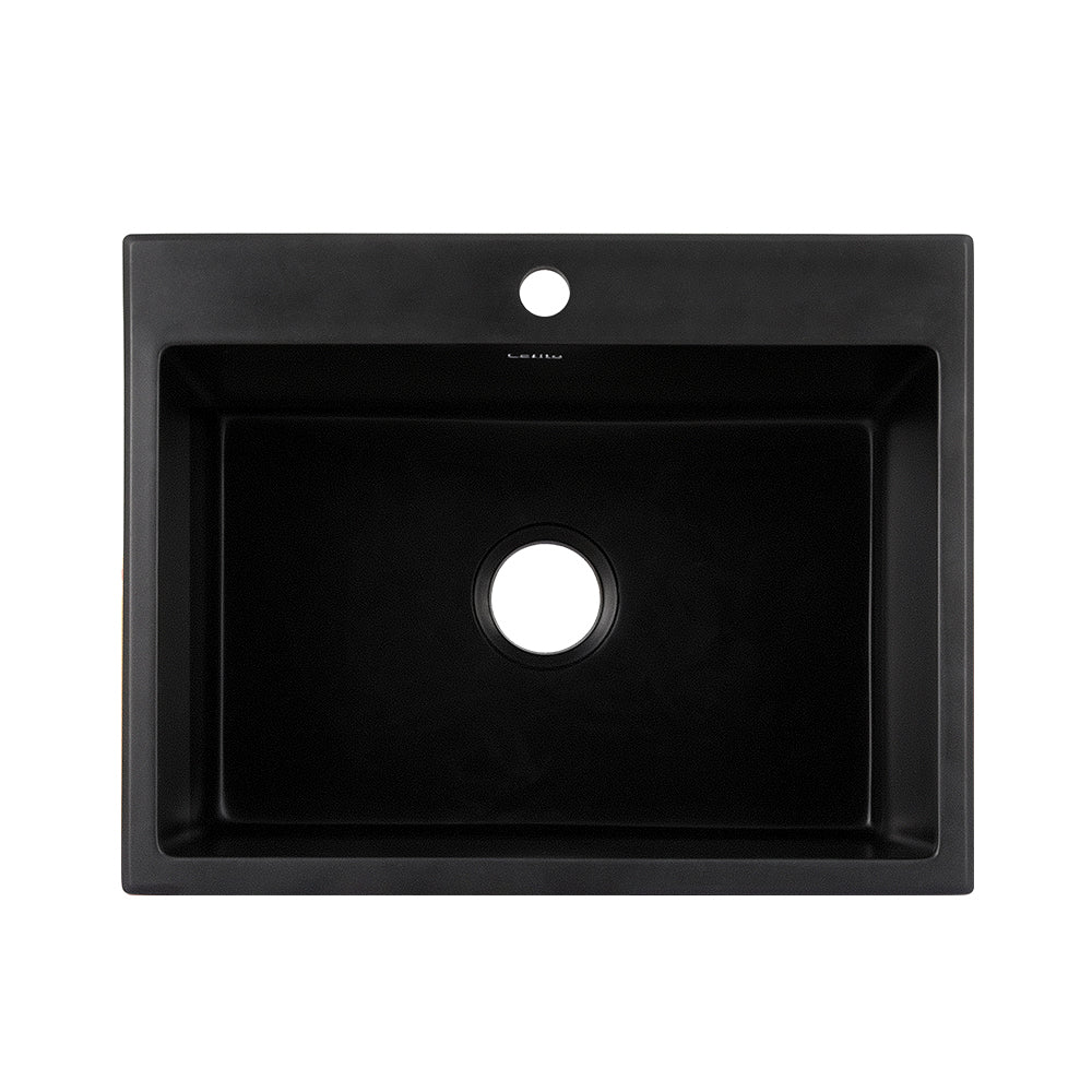 Granite stone kitchen sink, black single bowl 60x47cm
