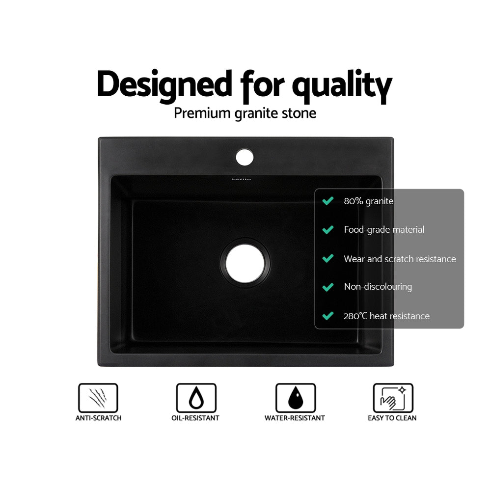 Granite stone kitchen sink, black single bowl 60x47cm