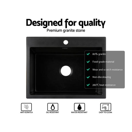 Granite stone kitchen sink, black single bowl 60x47cm