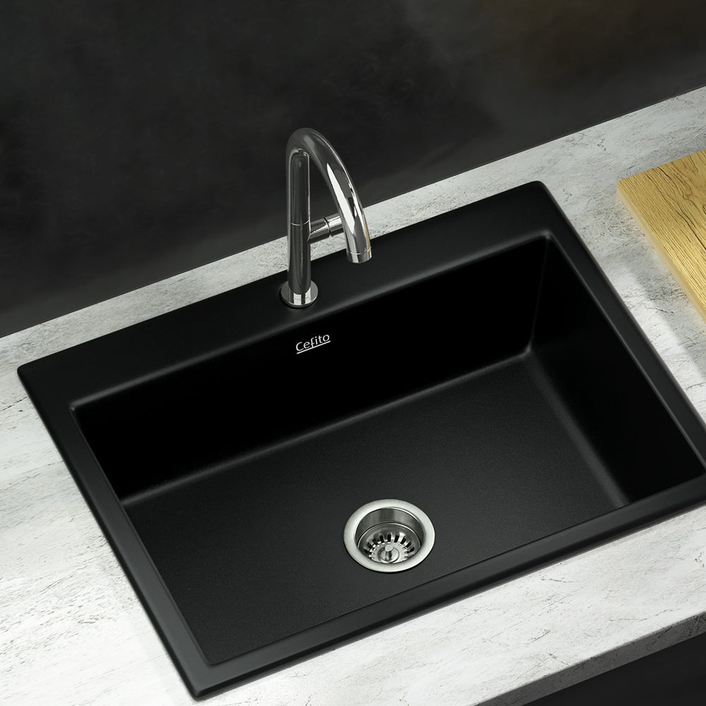 Granite stone kitchen sink, black single bowl 60x47cm