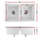 Granite stone laundry sink, white double bowl 79x46cm