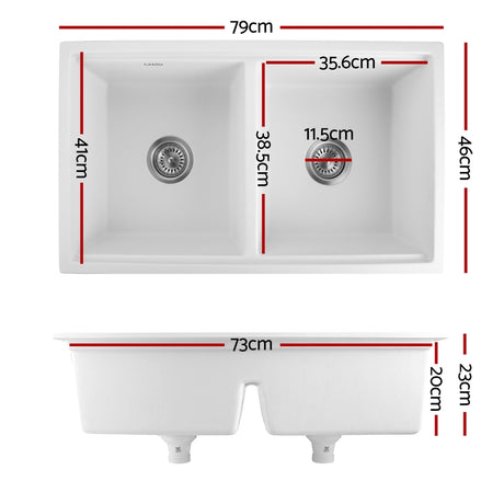 Granite stone laundry sink, white double bowl 79x46cm