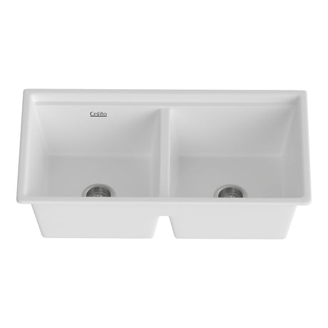 Granite stone laundry sink, white double bowl 79x46cm