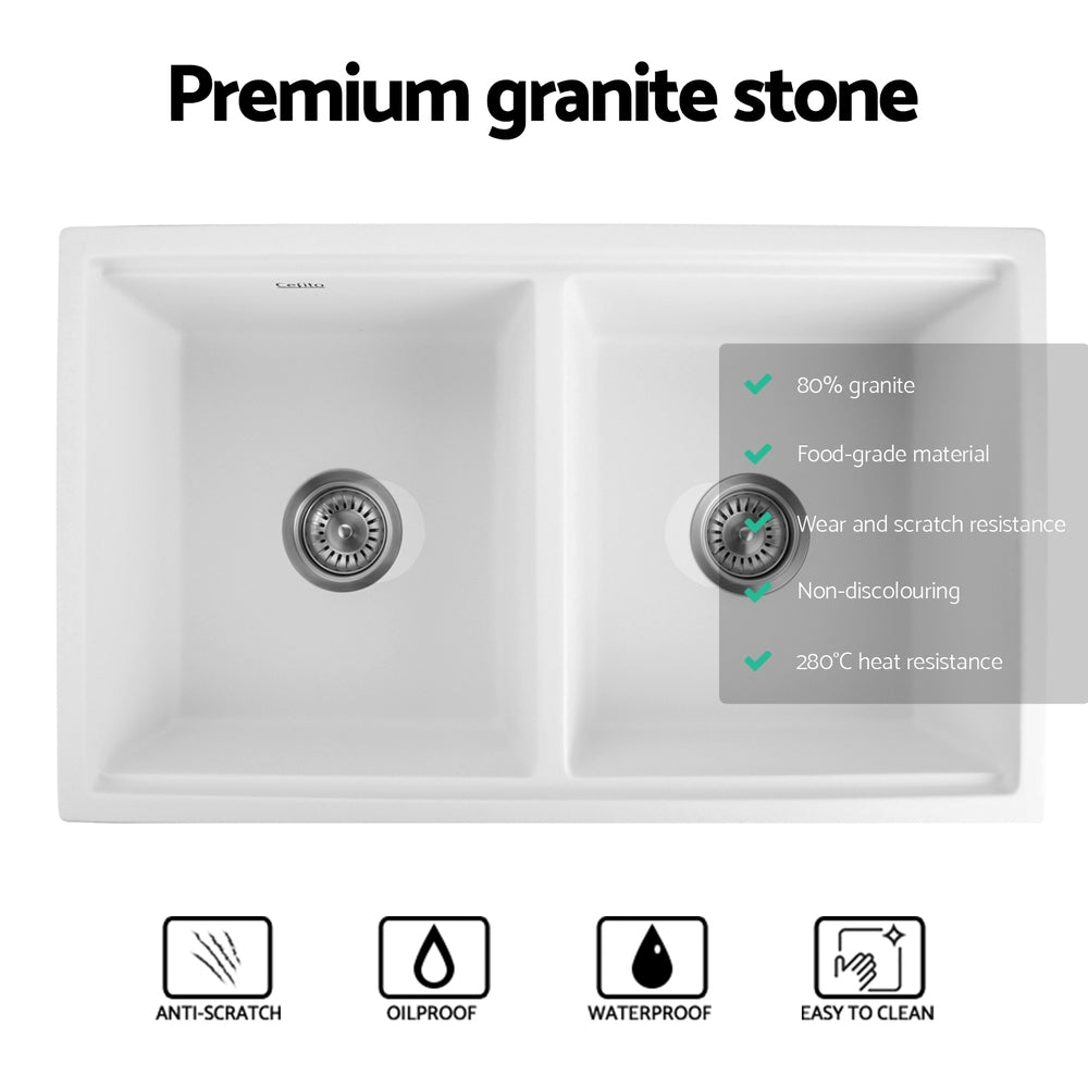 Granite stone laundry sink, white double bowl 79x46cm