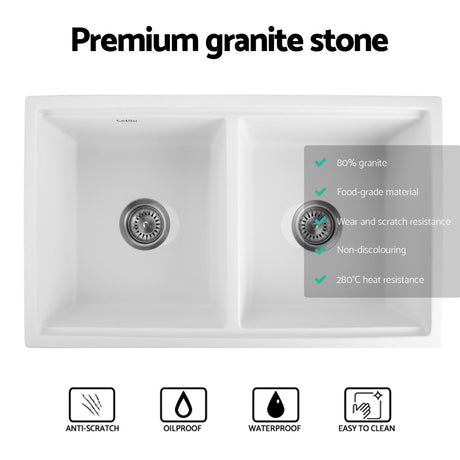 Granite stone laundry sink, white double bowl 79x46cm
