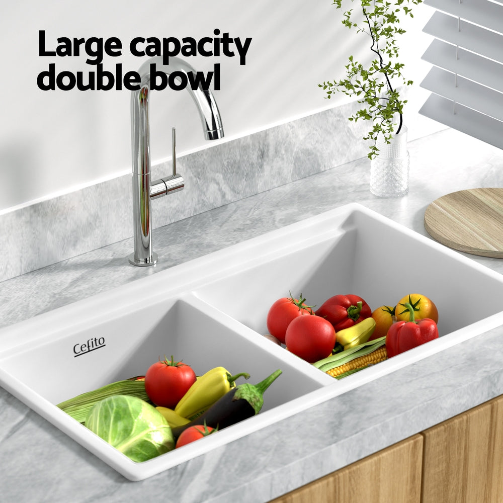 Granite stone laundry sink, white double bowl 79x46cm