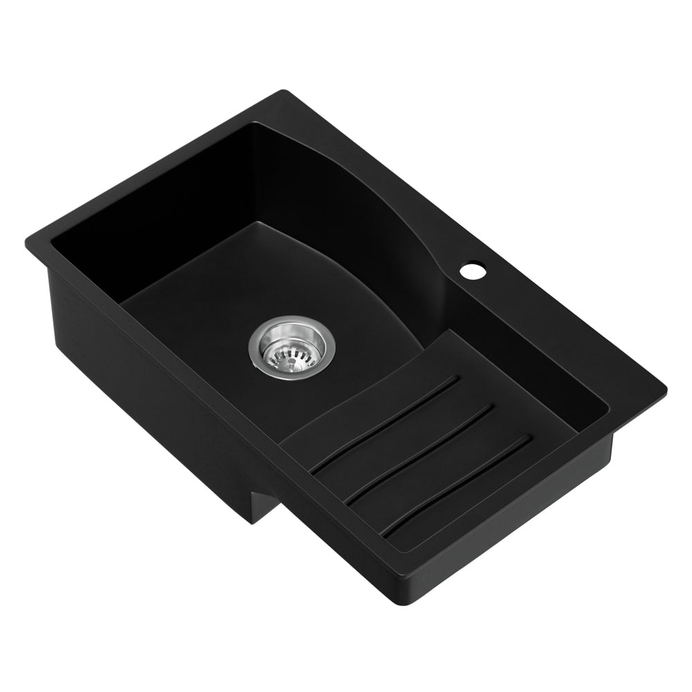 Granite stone laundry sink, black single bowl 74x45cm