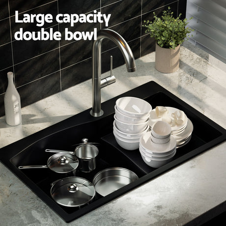 Granite stone laundry sink, black single bowl 74x45cm