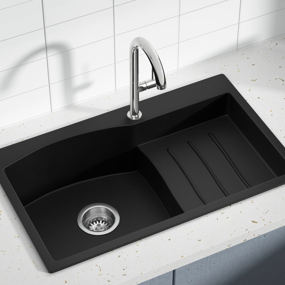 Granite stone laundry sink, black single bowl 74x45cm