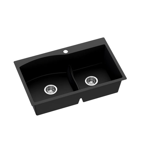 Granite stone laundry sink, black double bowl 76x47cm
