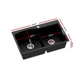 Granite stone laundry sink, black double bowl 76x47cm