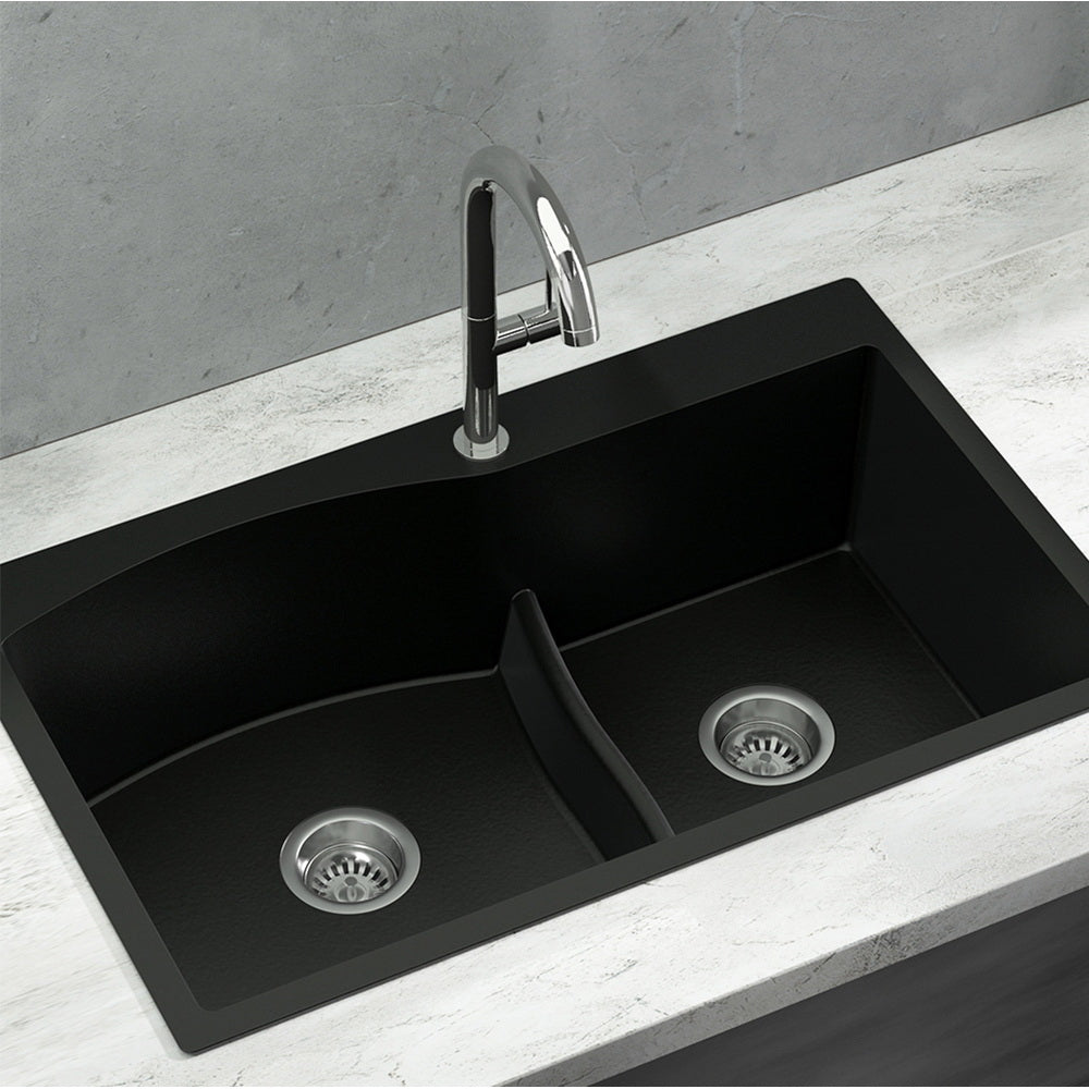 Granite stone laundry sink, black double bowl 76x47cm