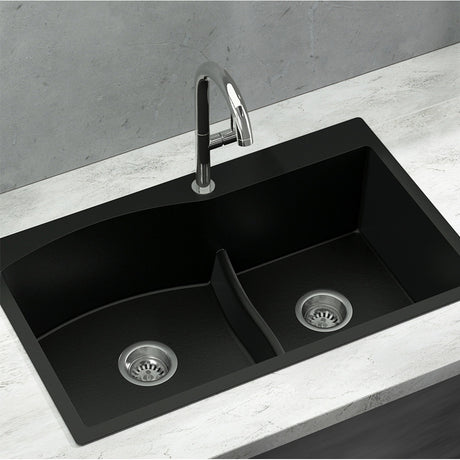 Granite stone laundry sink, black double bowl 76x47cm