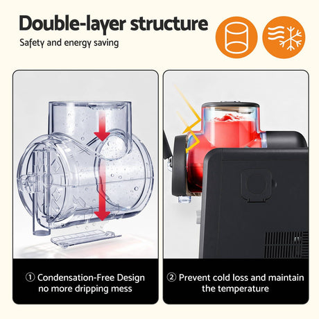 Frozen slush being poured from the machine into a tall glass