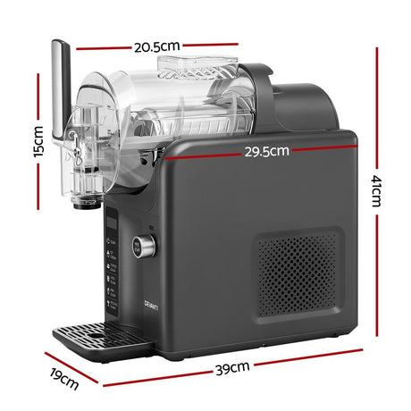 Slushie machine with transparent cover showing the mixture inside