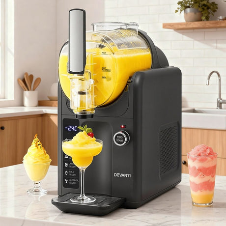 Grey slushie machine shown on a kitchen bench at a party