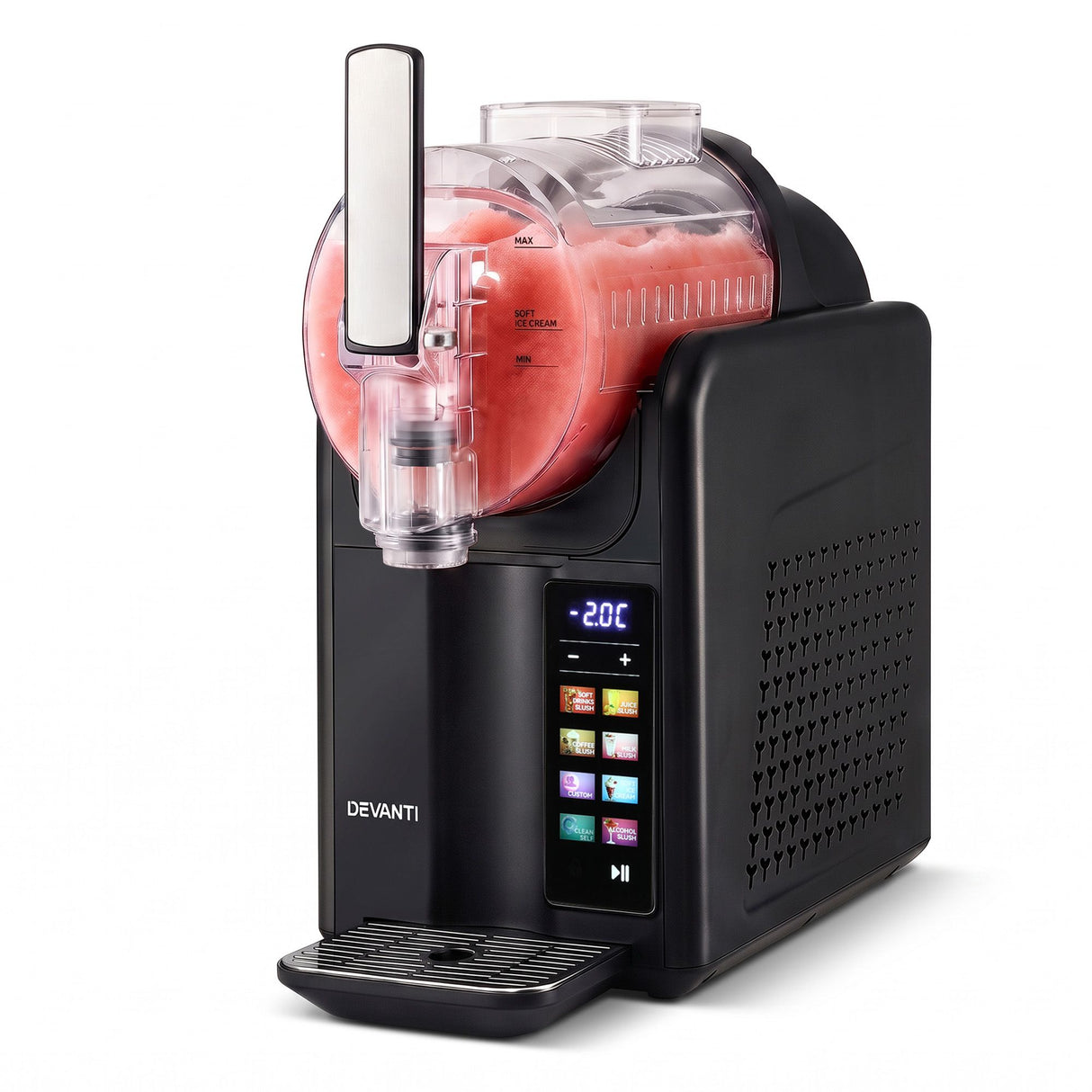 Slushie machine dispensing a frozen drink into a glass
