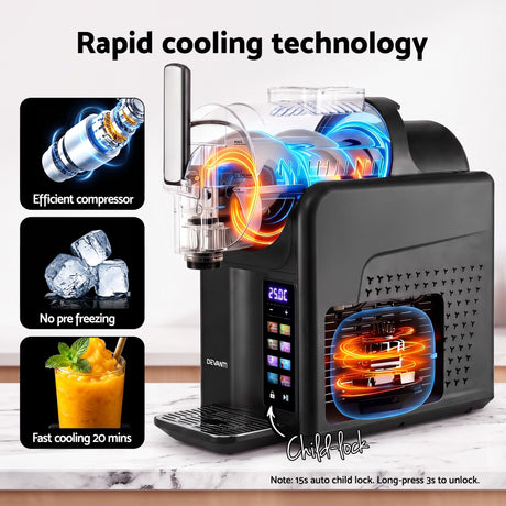 Range of frozen drink presets available on the slushie machine